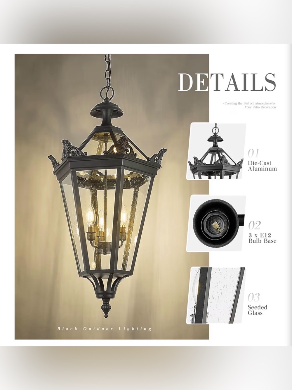 Emliviar 32 Inch Outdoor Front Door Hanging Light,